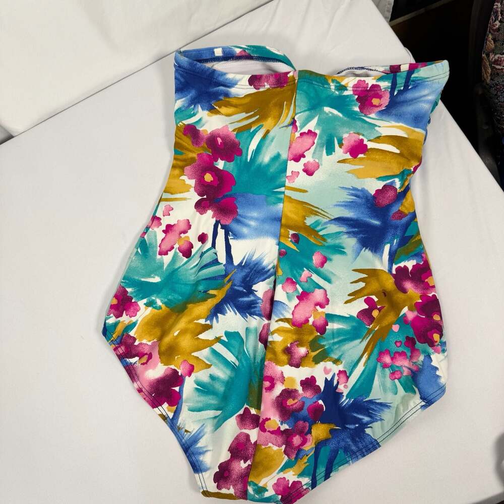 Jantzen Classics Tropical Floral Strapless Bandeau One-Piece Swimsuit Size 12 - Picture 5 of 9